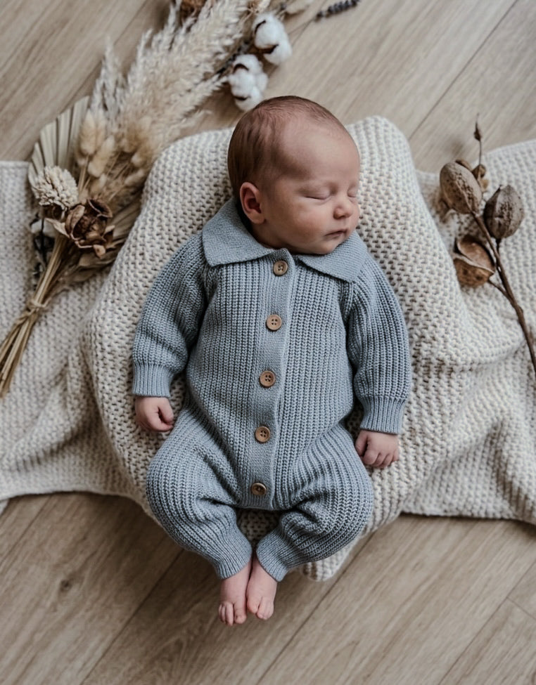 Collared button down coverall - dusty blue