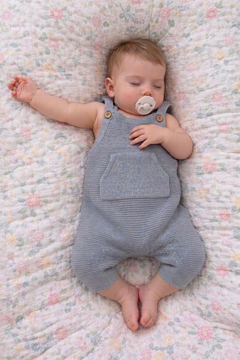 Short romper with kangaroo pocket - dusty blue