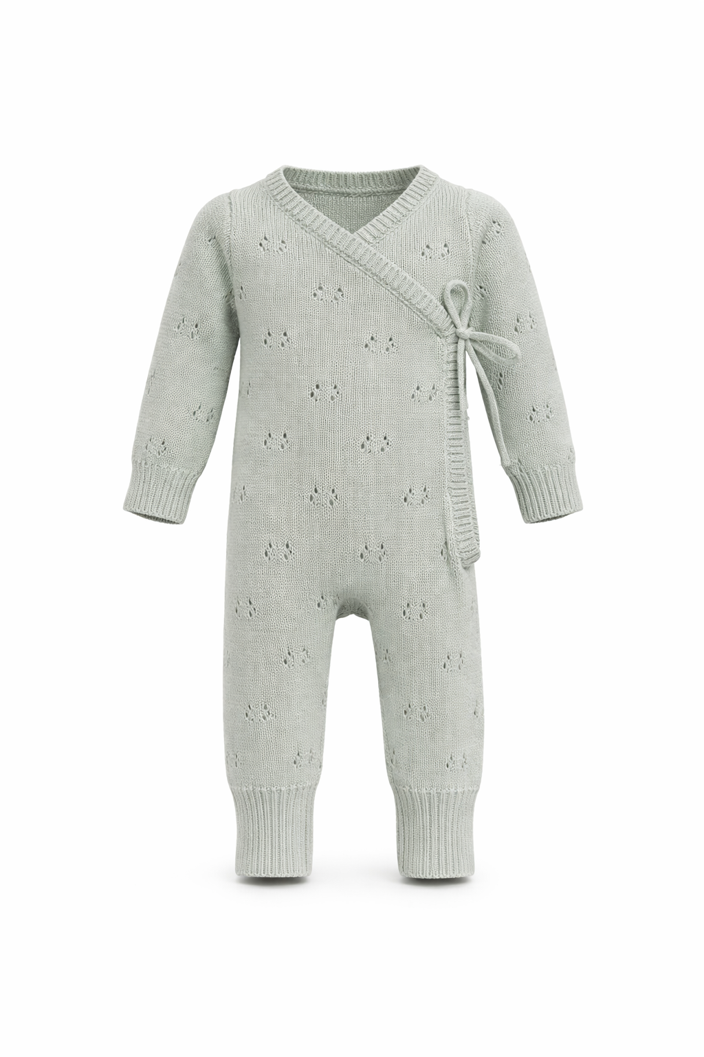 Pointelle side tie coverall - honeydew