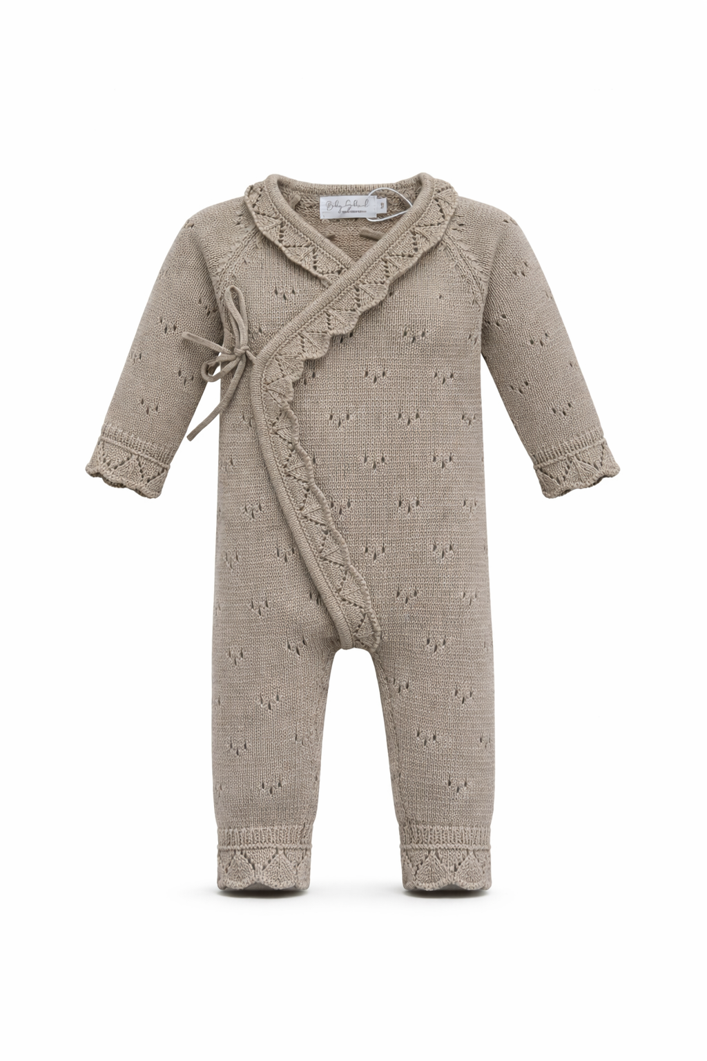 Pointelle ruffle coverall - mushroom