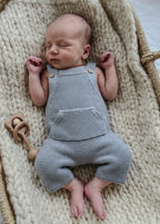 Short romper with kangaroo pocket - dusty blue