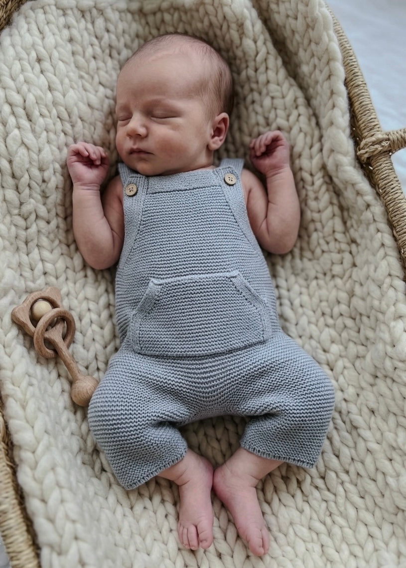 Short romper with kangaroo pocket - dusty blue
