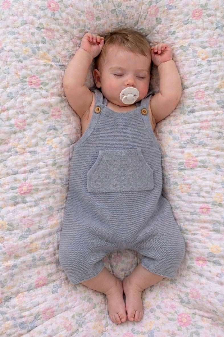 Short romper with kangaroo pocket - dusty blue
