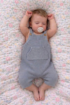 Short romper with kangaroo pocket - dusty blue