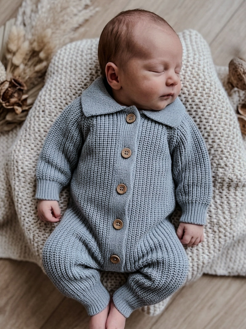 Collared button down coverall - dusty blue