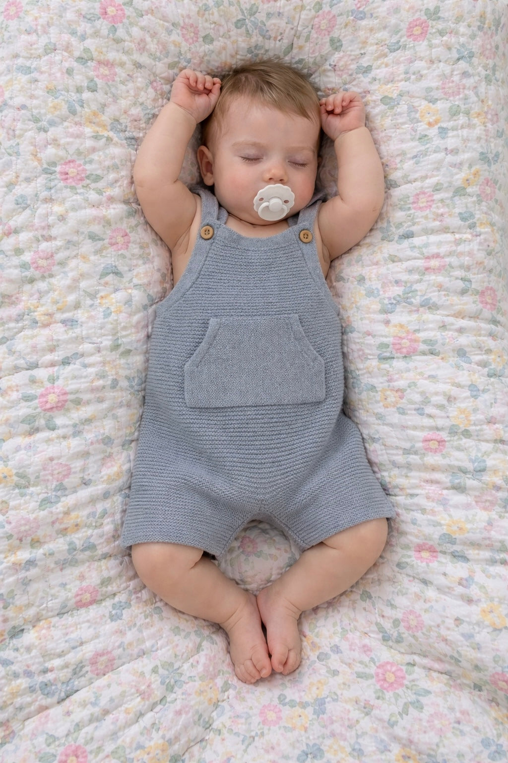 Short romper with kangaroo pocket - dusty blue