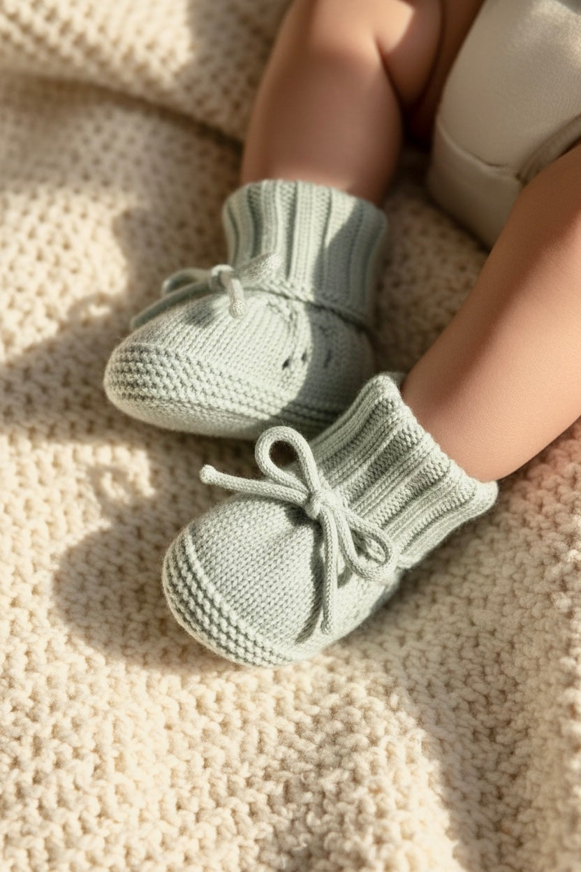 Knitted baby boots - honeydew
