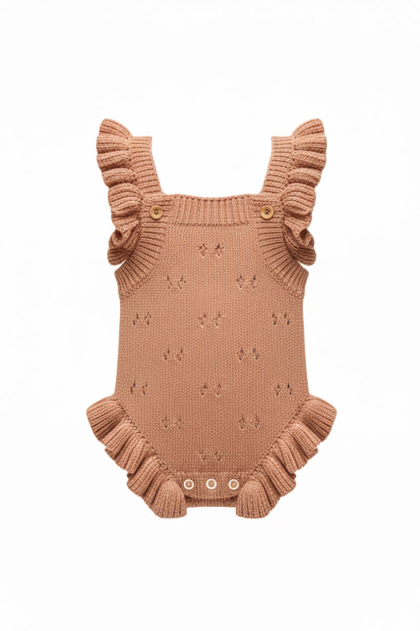 Ruffle pointelle romper - dusty peach