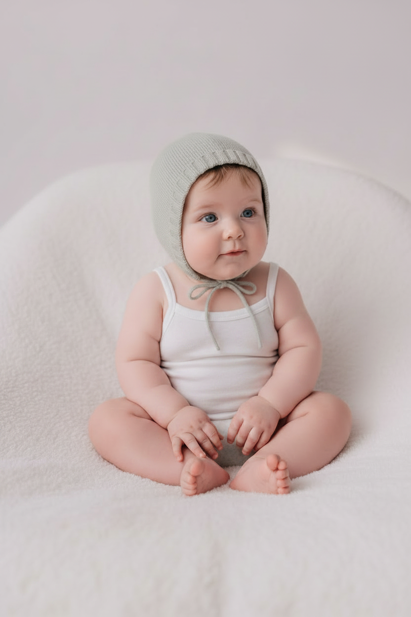 Baby Gabriel – White Singlet Romper with Bonnet