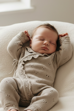 Pointelle ruffle coverall - mushroom