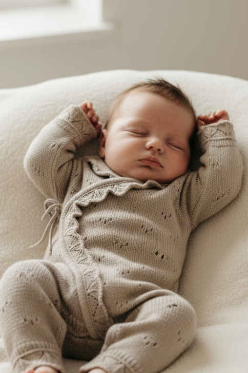 Pointelle ruffle coverall - mushroom