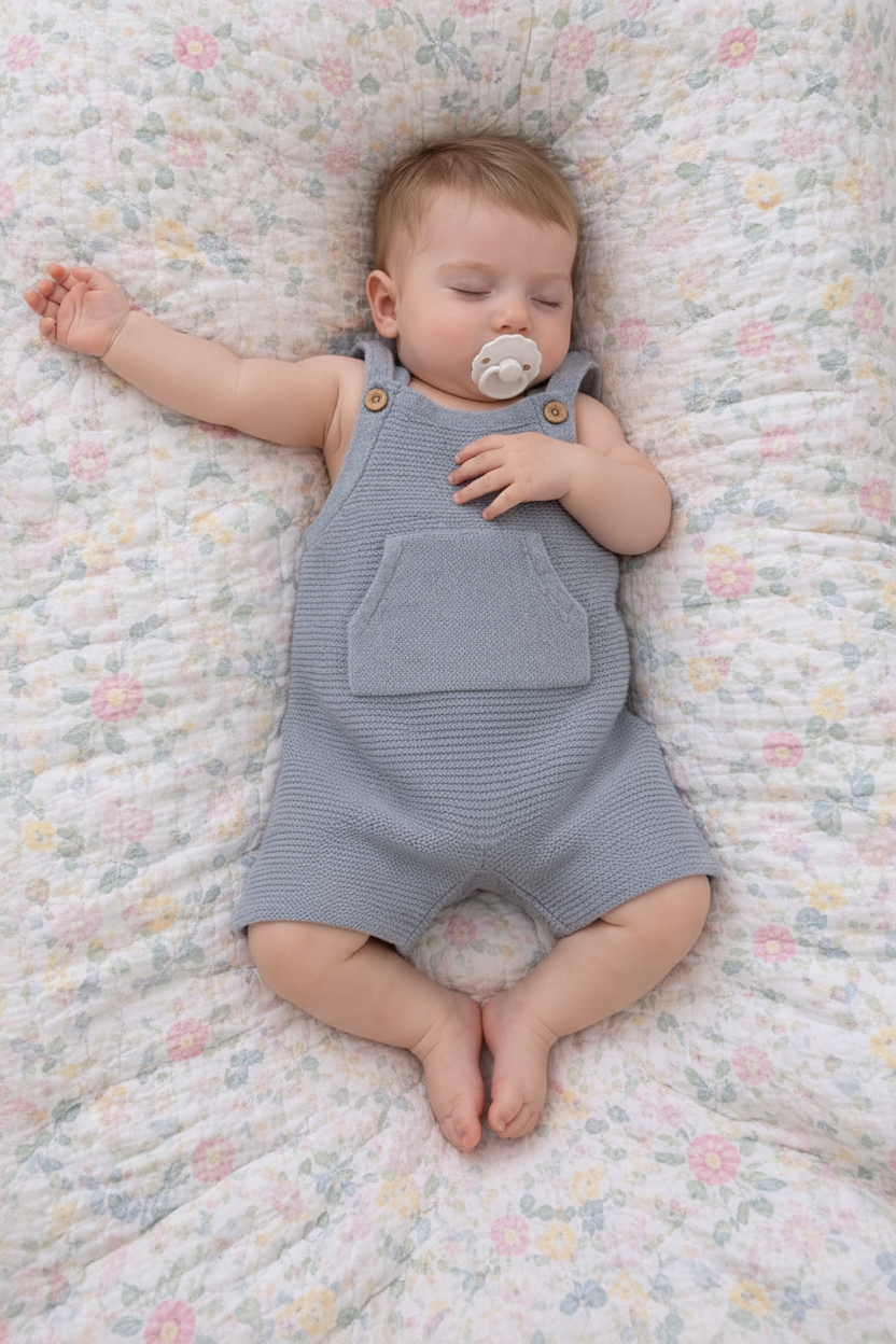 Baby on floral blanket - asymmetric pose