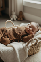 Close-up zoomed pose - baby in knitted romper