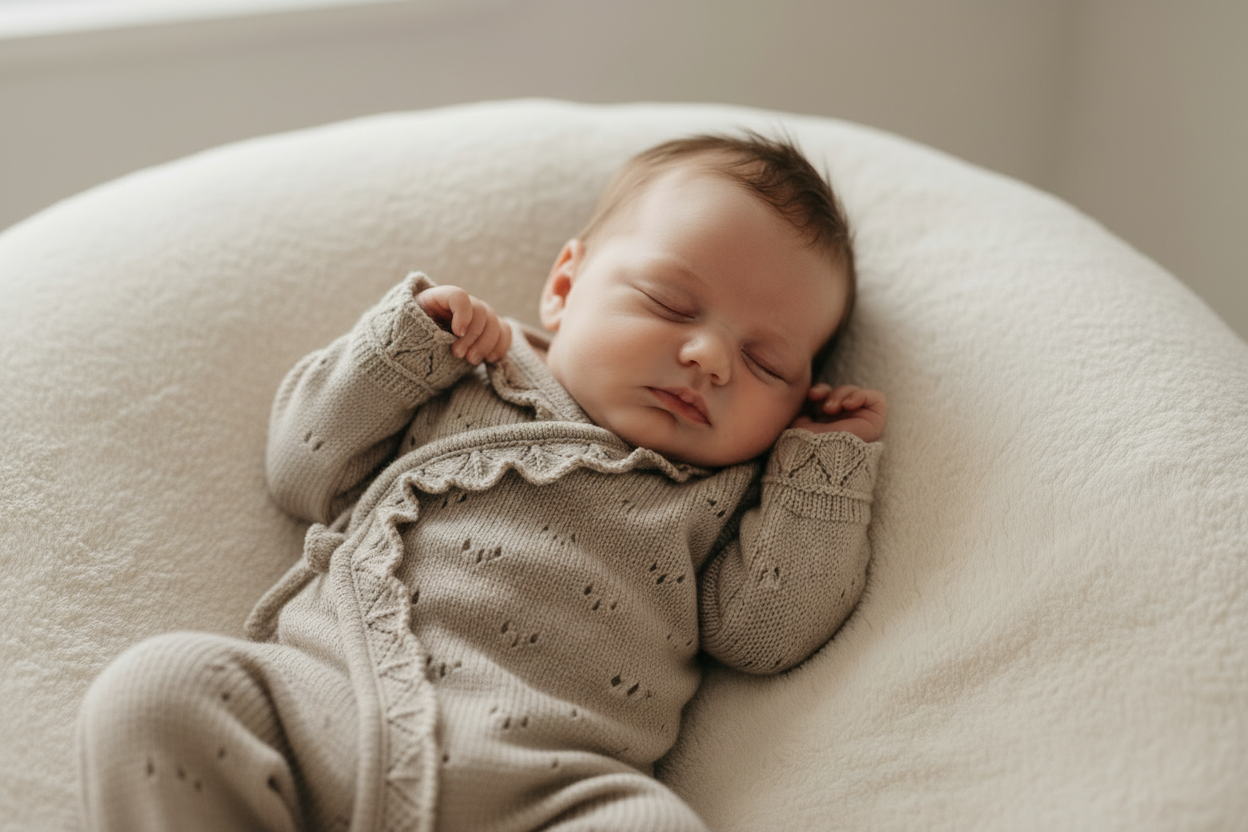 Landscape baby in knitted wrap