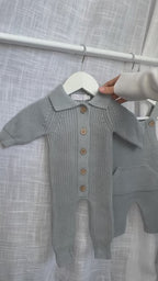 Collared button down coverall - dusty blue