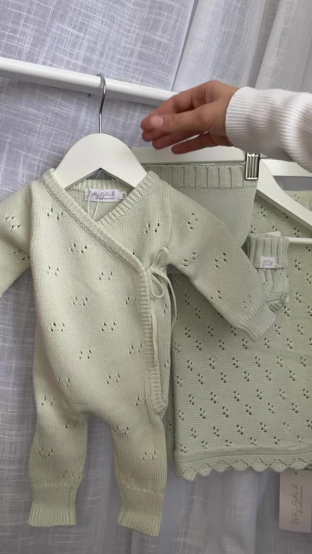 Pointelle side tie coverall - honeydew