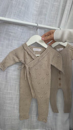 Pointelle ruffle coverall - mushroom