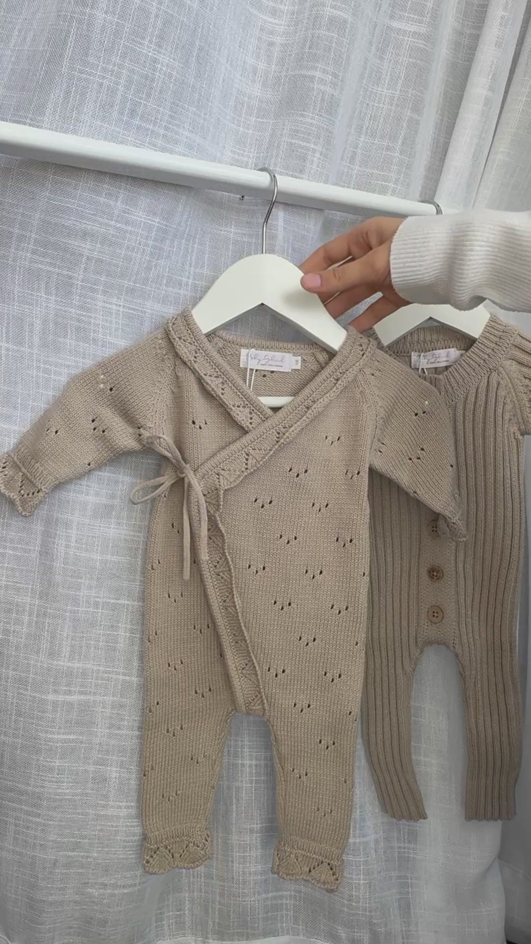 Pointelle ruffle coverall - mushroom