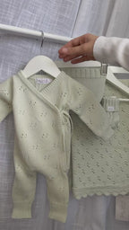 Pointelle side tie coverall - honeydew