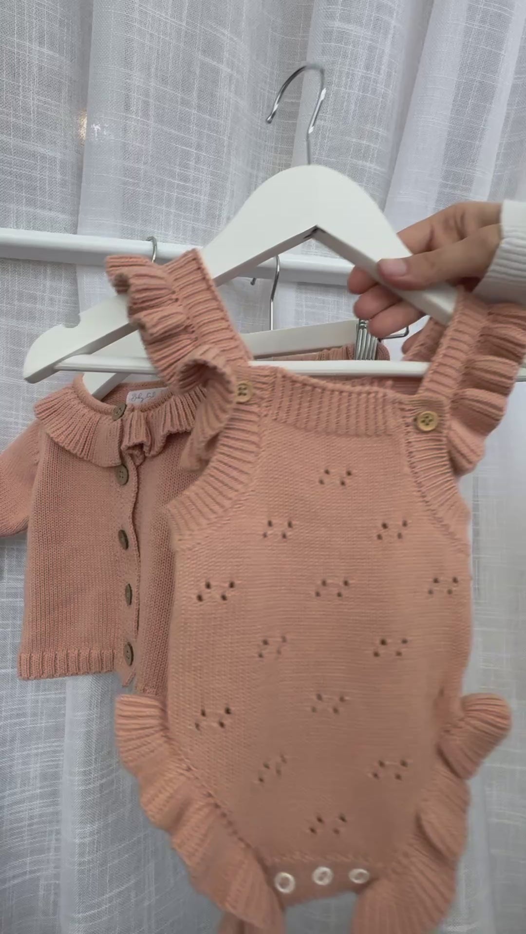Ruffle pointelle romper - dusty peach