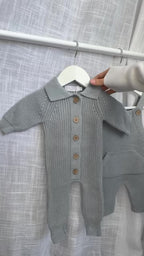 Collared button down coverall - dusty blue