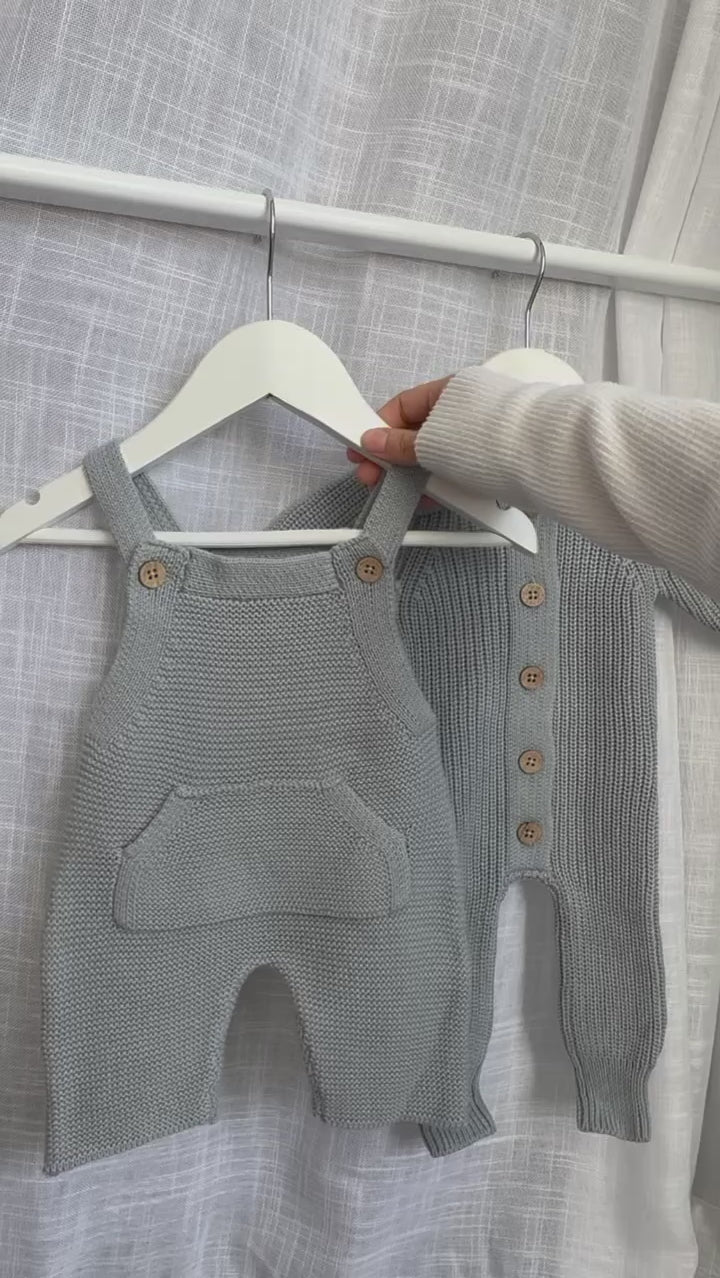 Short romper with kangaroo pocket - dusty blue