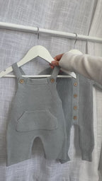 Short romper with kangaroo pocket - dusty blue