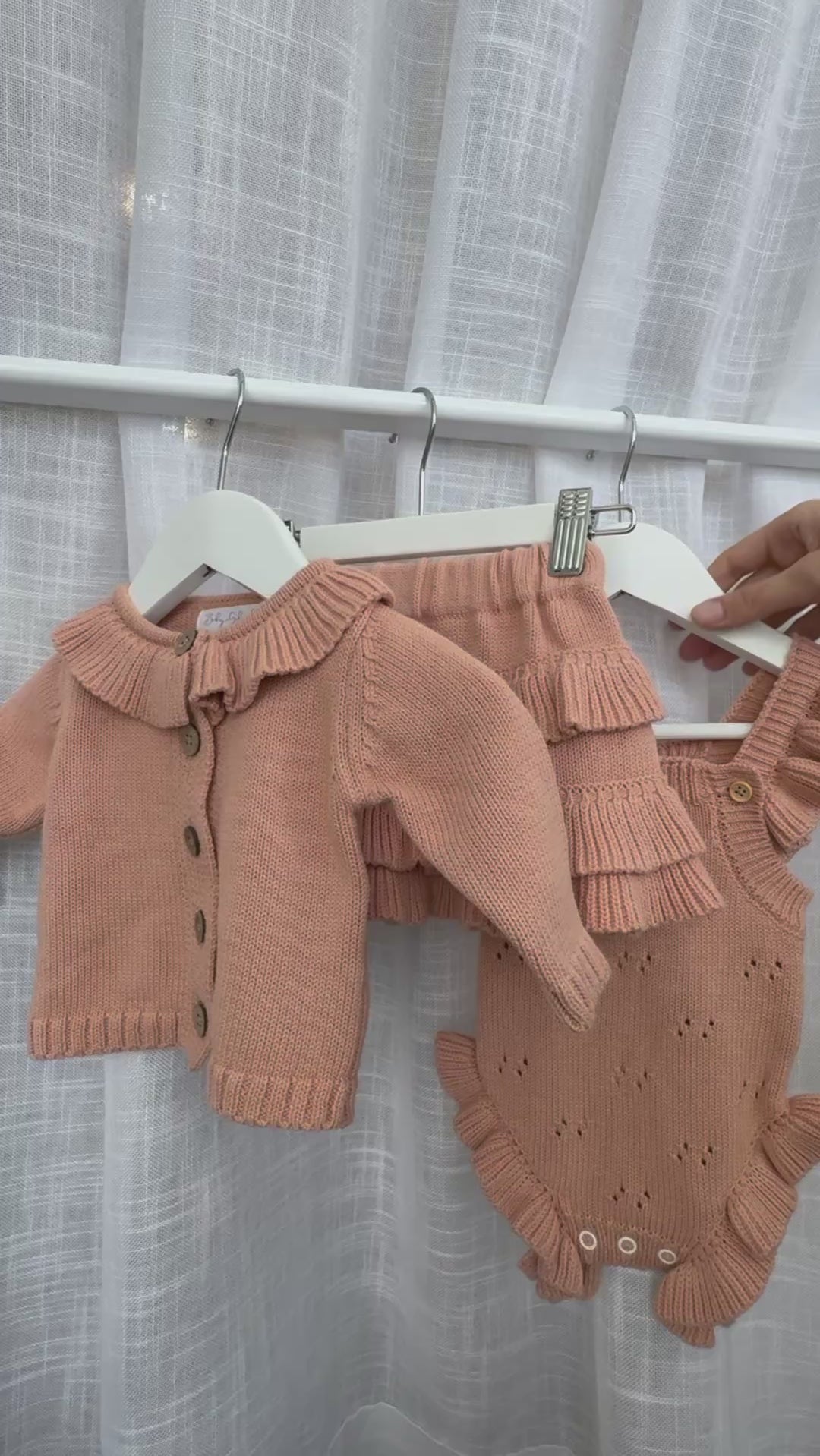 Ruffle pointelle romper - dusty peach