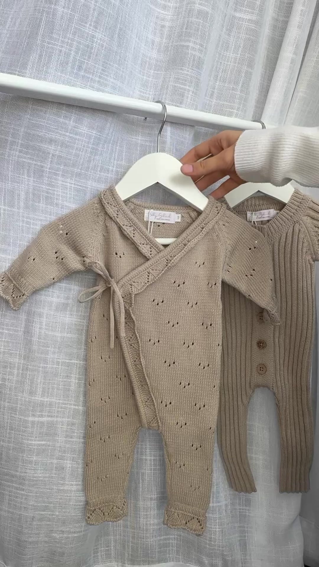 Pointelle ruffle coverall - mushroom